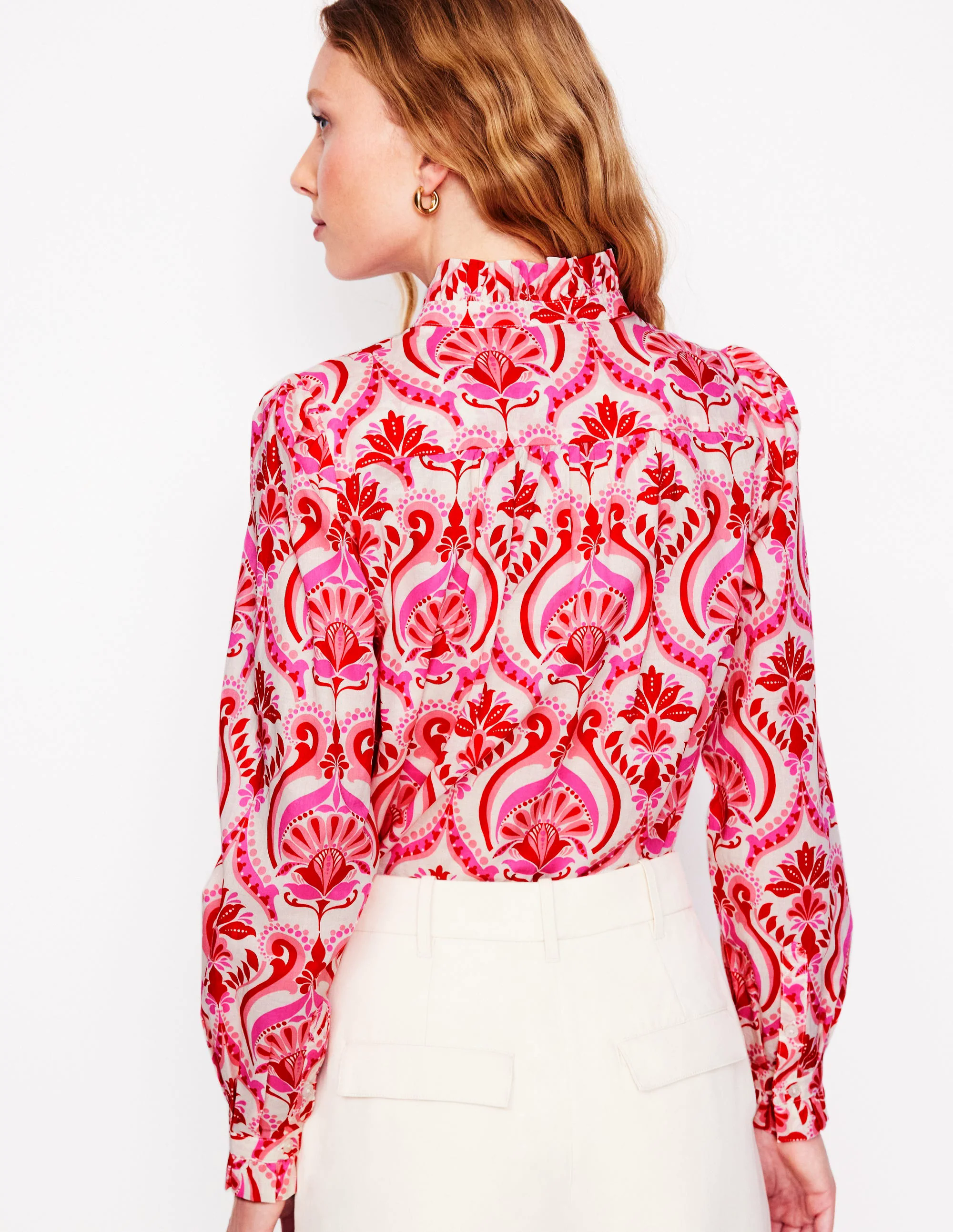 Felicity Cotton Blouse-Poppy Red, Ornamental Floral