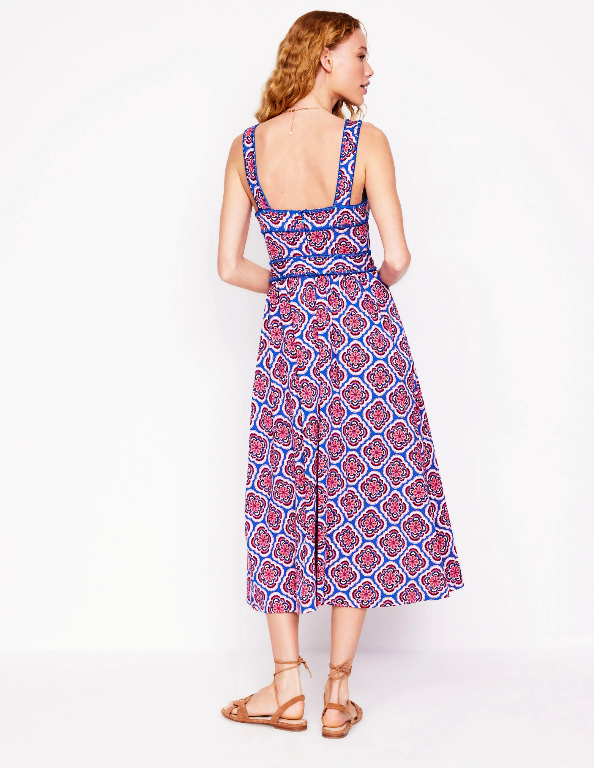 Square Neck Seam Midi Dress-Multi, Botanic Blush