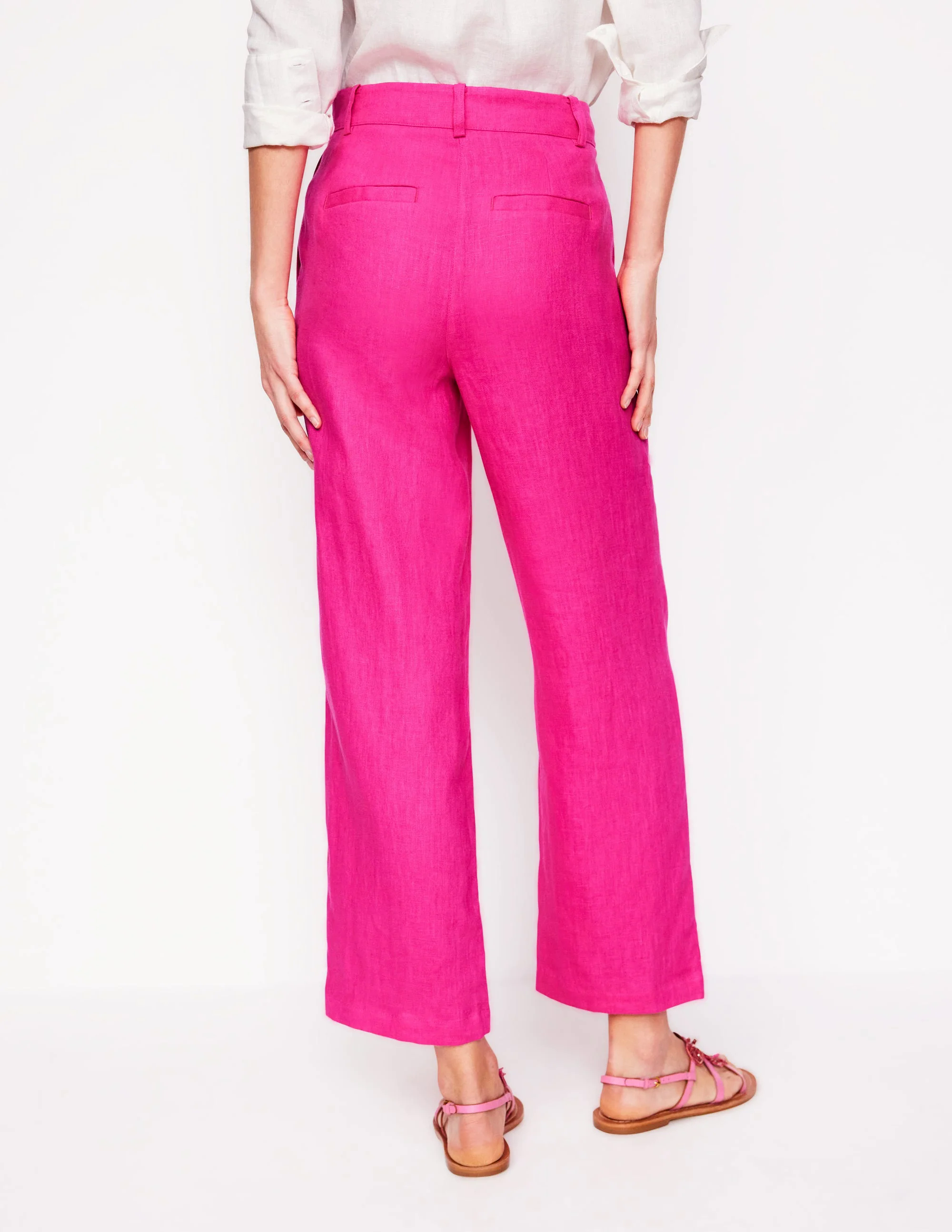 Westbourne Crop Linen Pants-Pink Peony