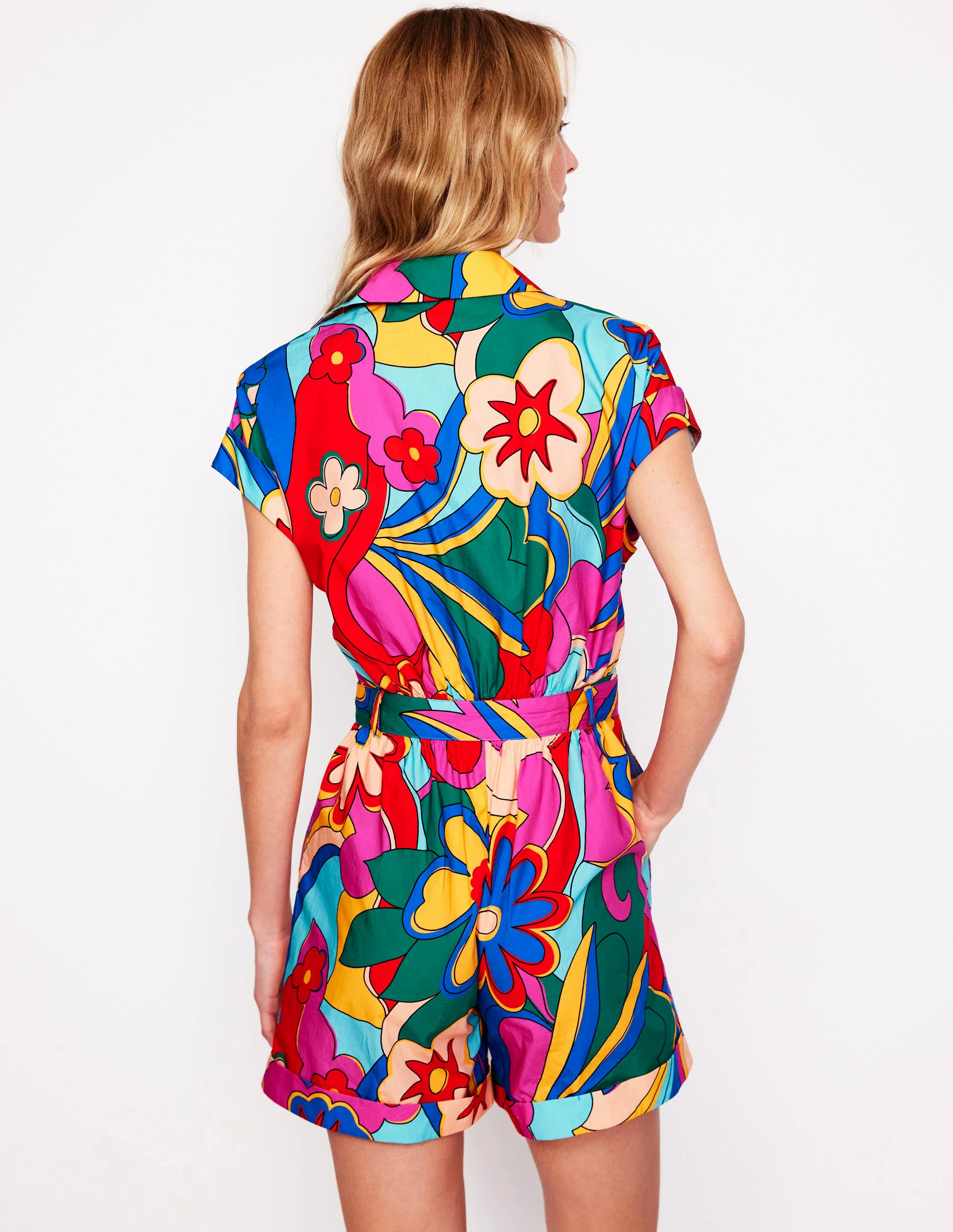 Casual Cotton Playsuit-Multi, Blossomy Pop