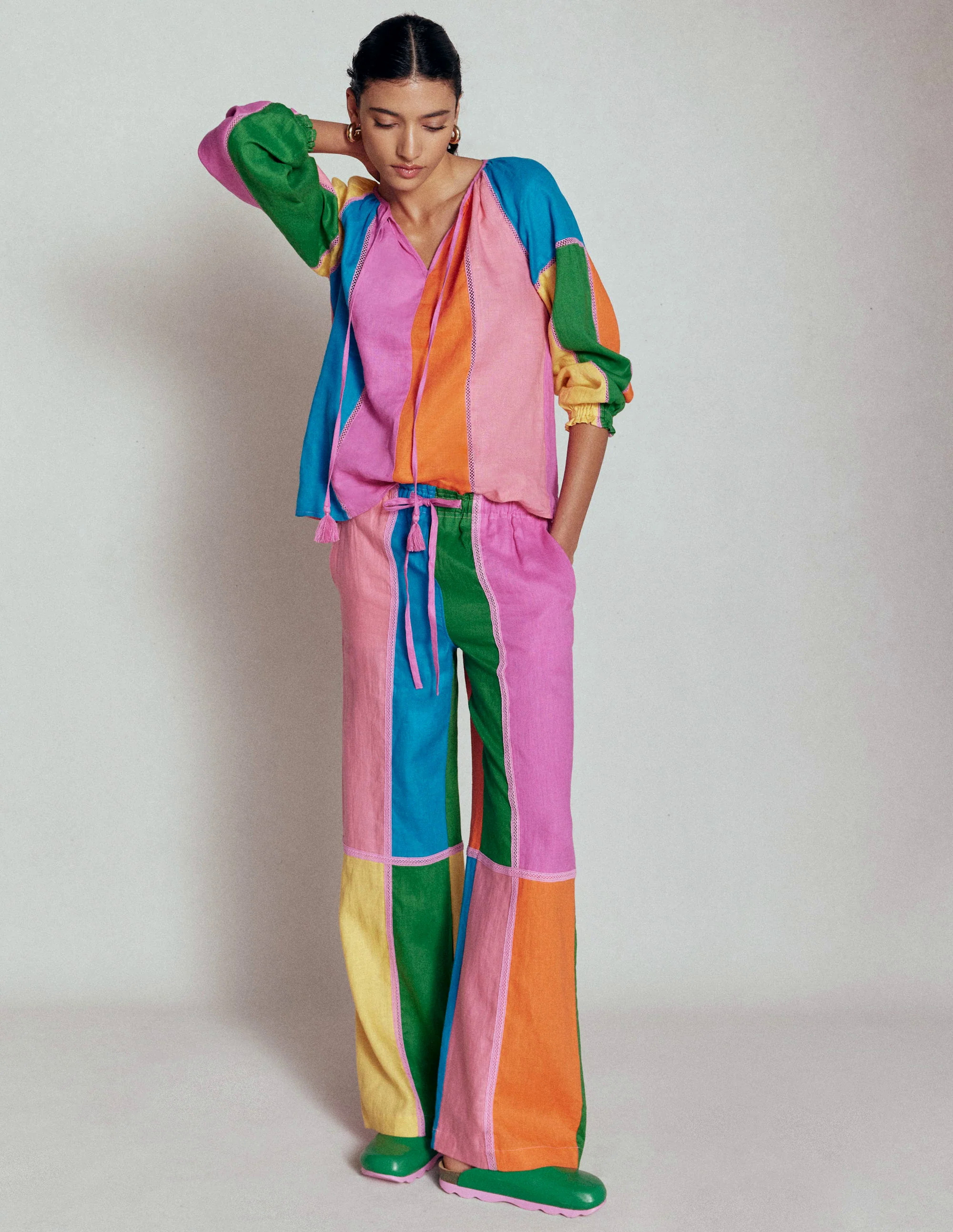 Islington Linen Pants-Multi Colourblock