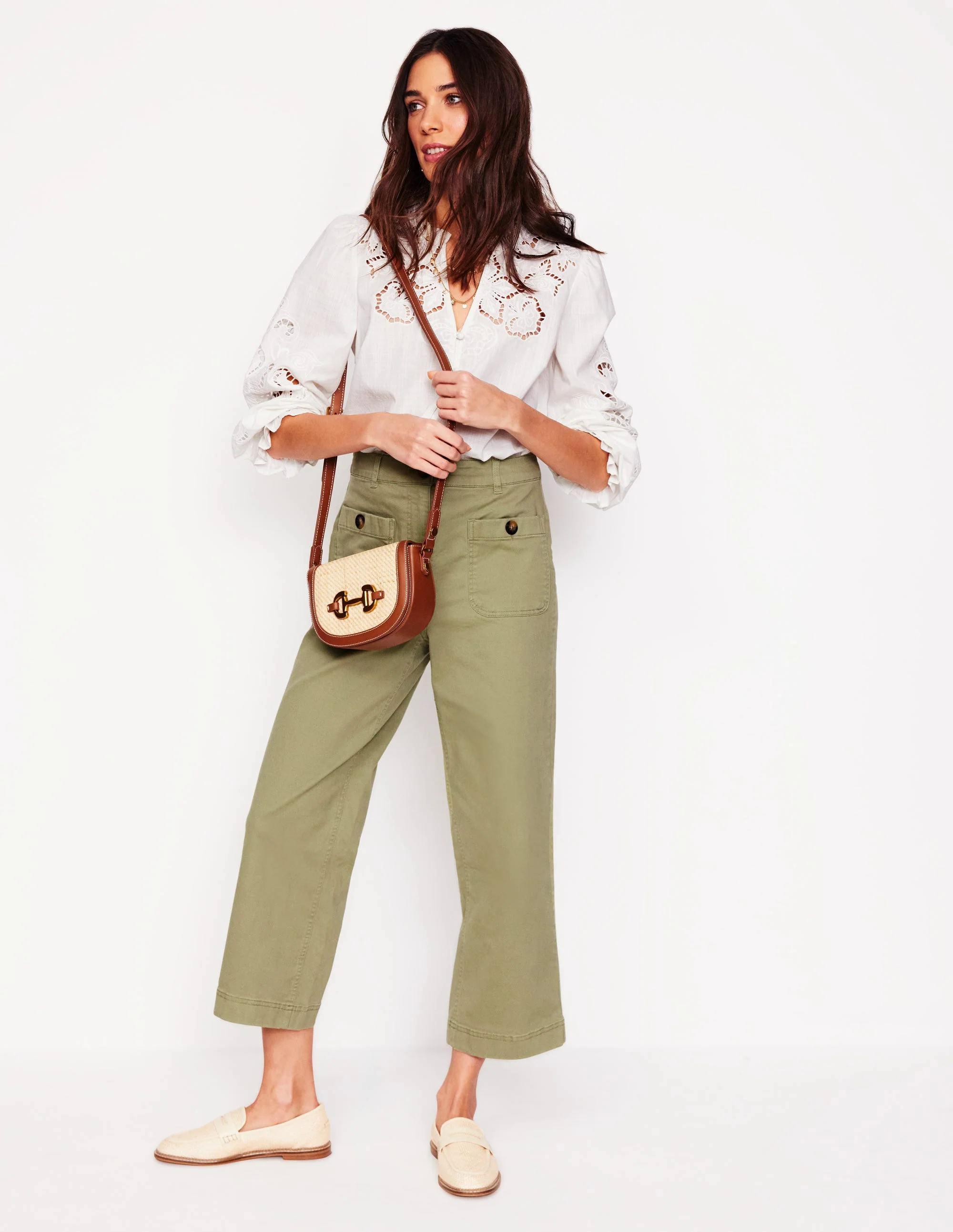 Patch Pocket Crop Chino Pants-Larch Green
