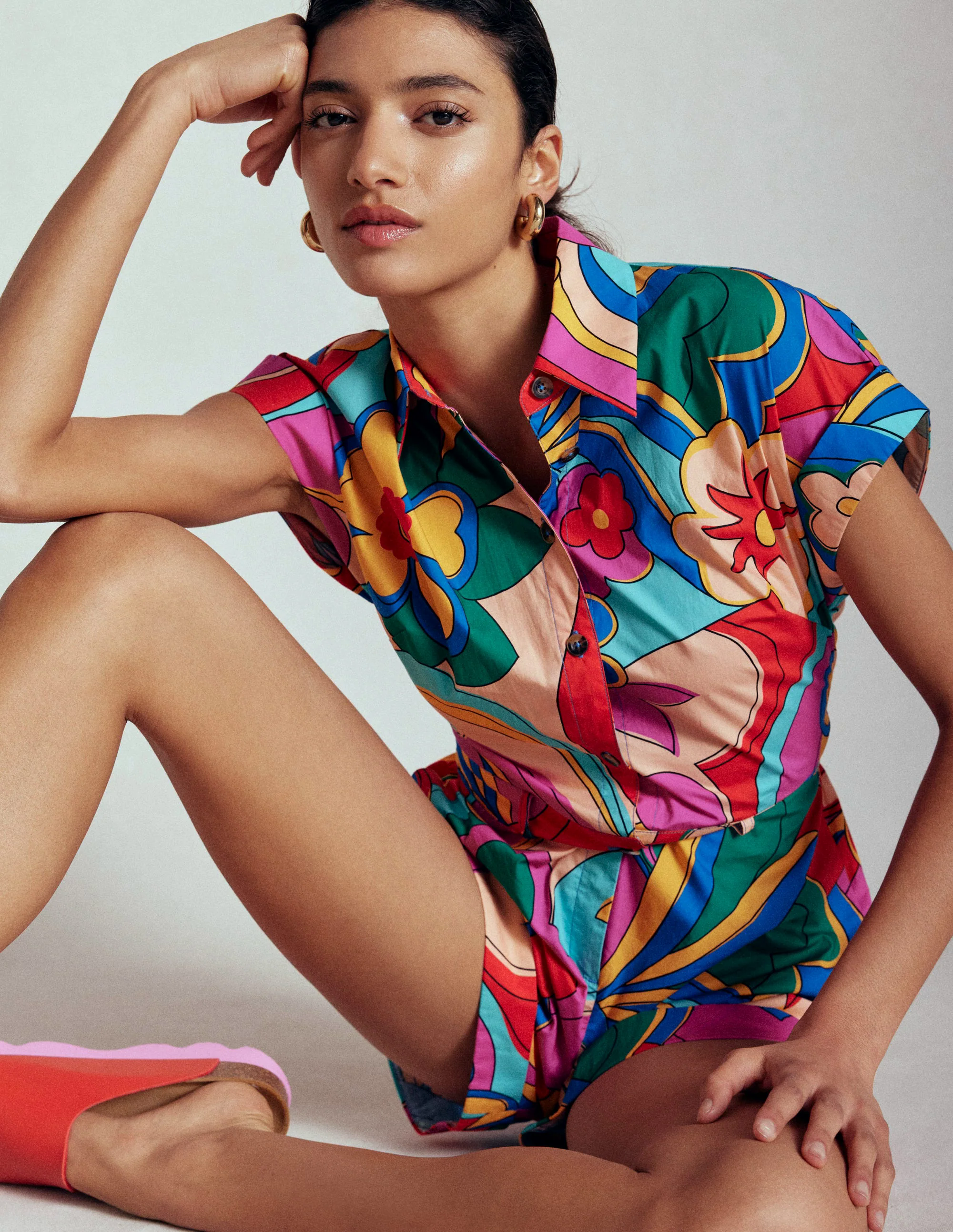 Casual Cotton Playsuit-Multi, Blossomy Pop