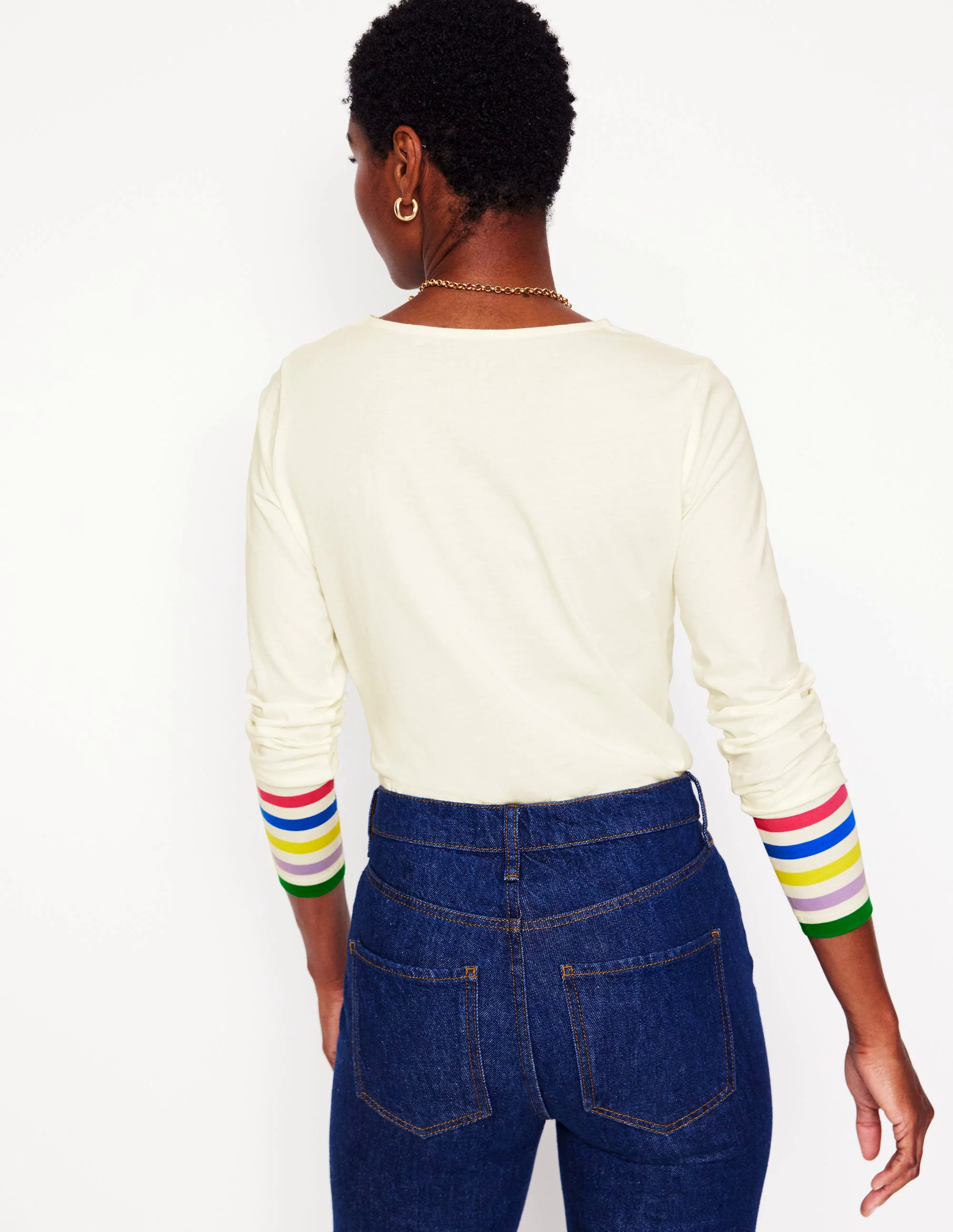 Stripe Cuff Top-Ivory Rainbow Stripe Cuff