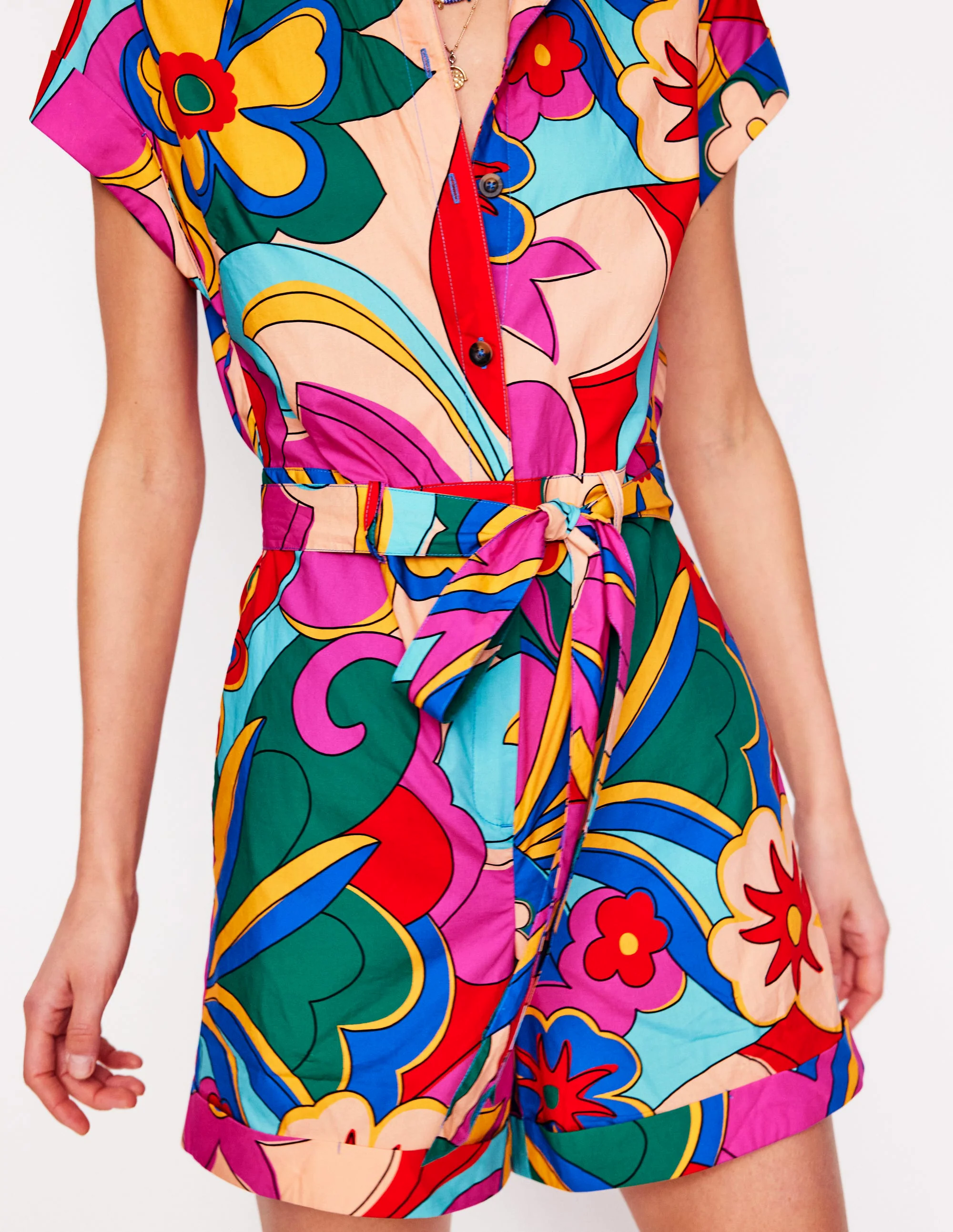 Casual Cotton Playsuit-Multi, Blossomy Pop