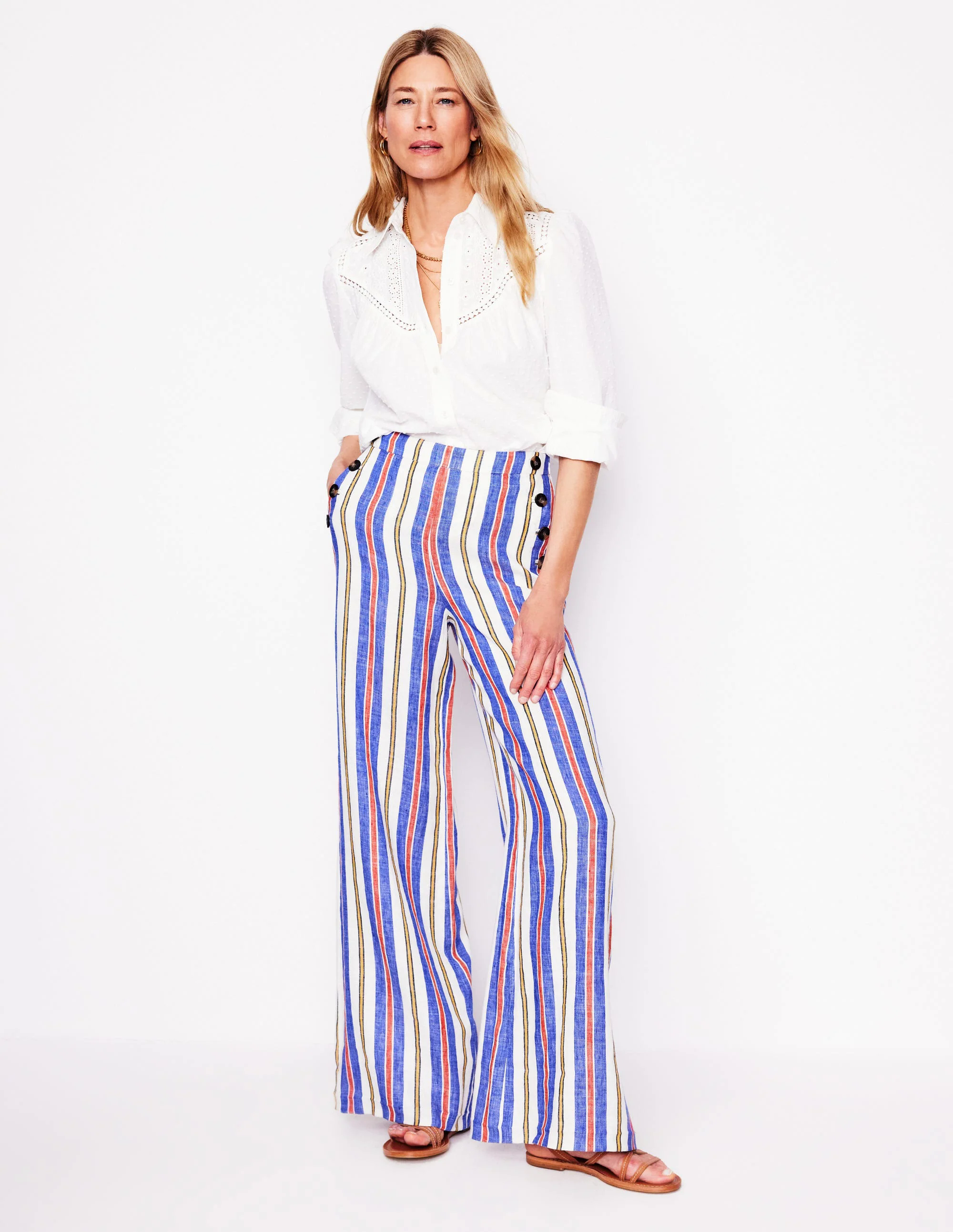 Greenwich Sailor Pants-Bright Blue and Brown Stripe