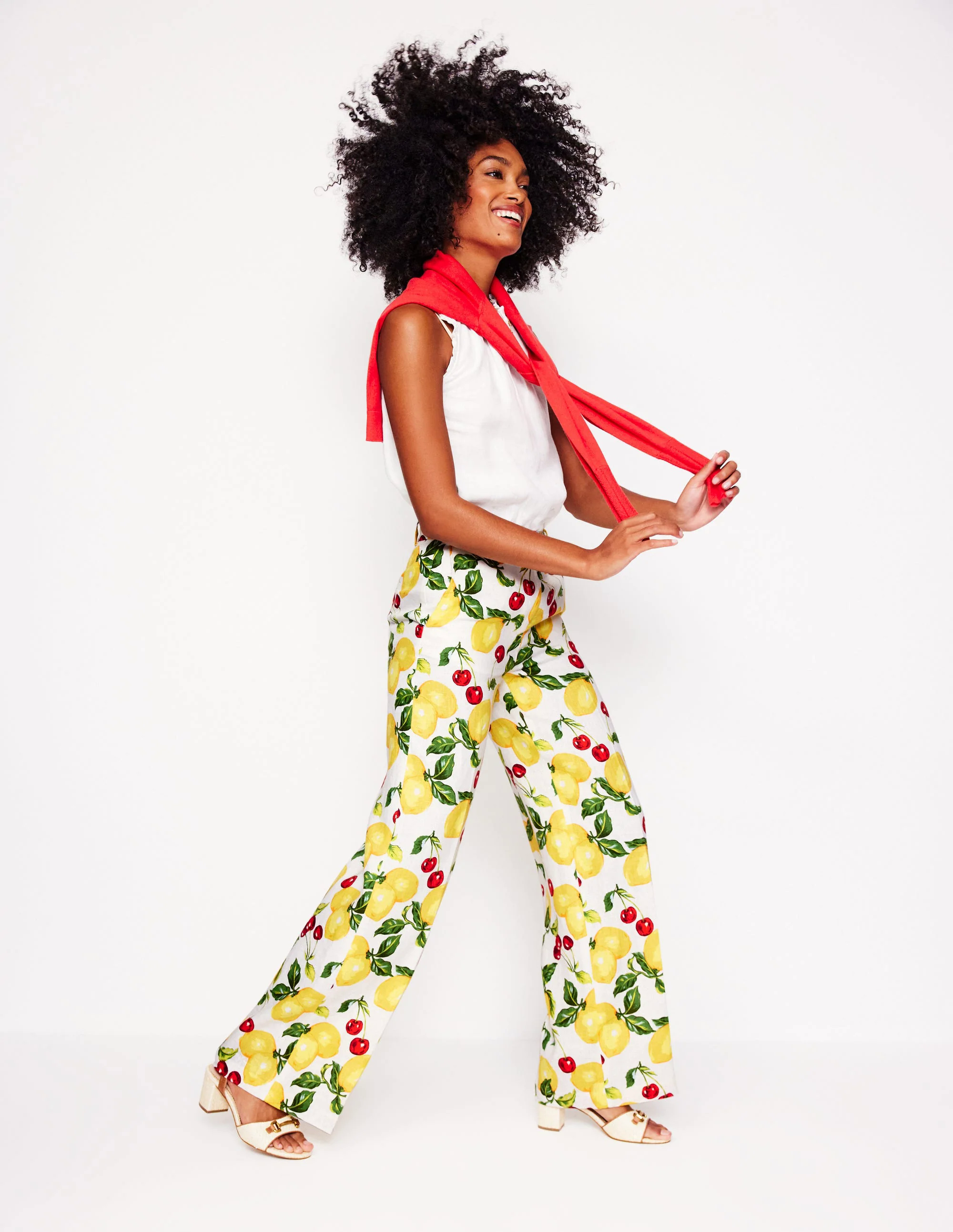 Westbourne Linen Pants-Ivory, Cherries and Lemons